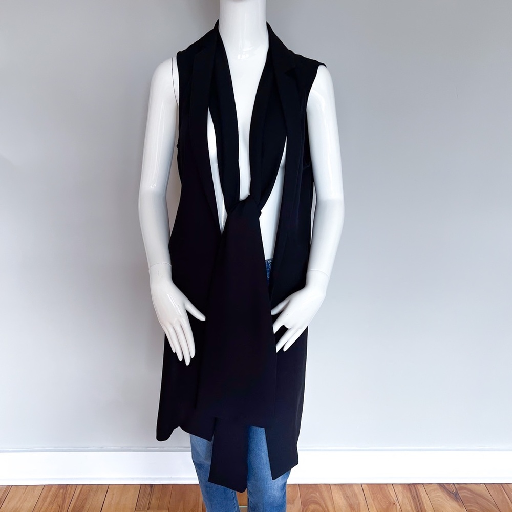 BCBG MAXAZRIA Tasha Black Long Vest Tie Open Front Duster Cardigan Sleeveless S - Picture 9 of 14